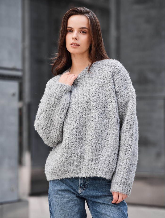 Pulover tricotat de damă Staff gi light gray oversize