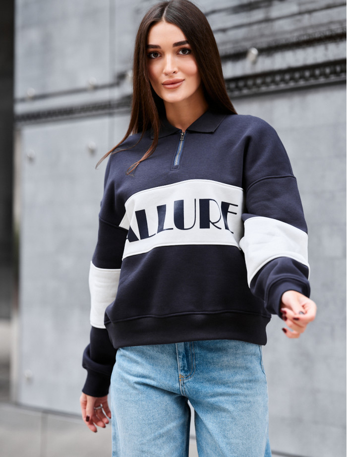 Bluză de damă Staff mok navy & white oversize fleece