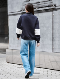 Bluză de damă Staff mok navy & white oversize fleece