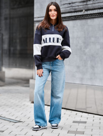 Bluză de damă Staff mok navy & white oversize fleece