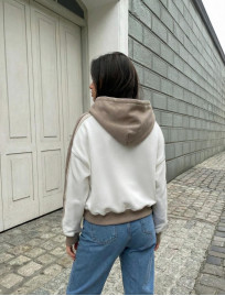 Hanorac de damă Staff twi white & light brown oversize