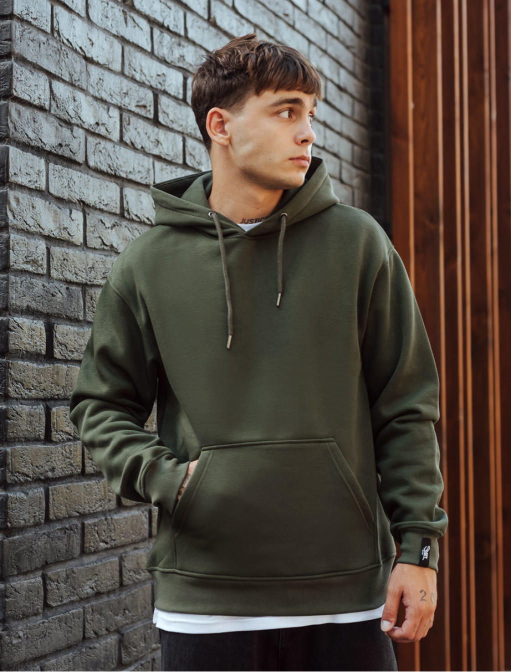 Hanorac Staff khaki basic oversize fleece