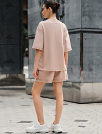 Set de vară pentru femei tricou + pantaloni scurți Staff de beige