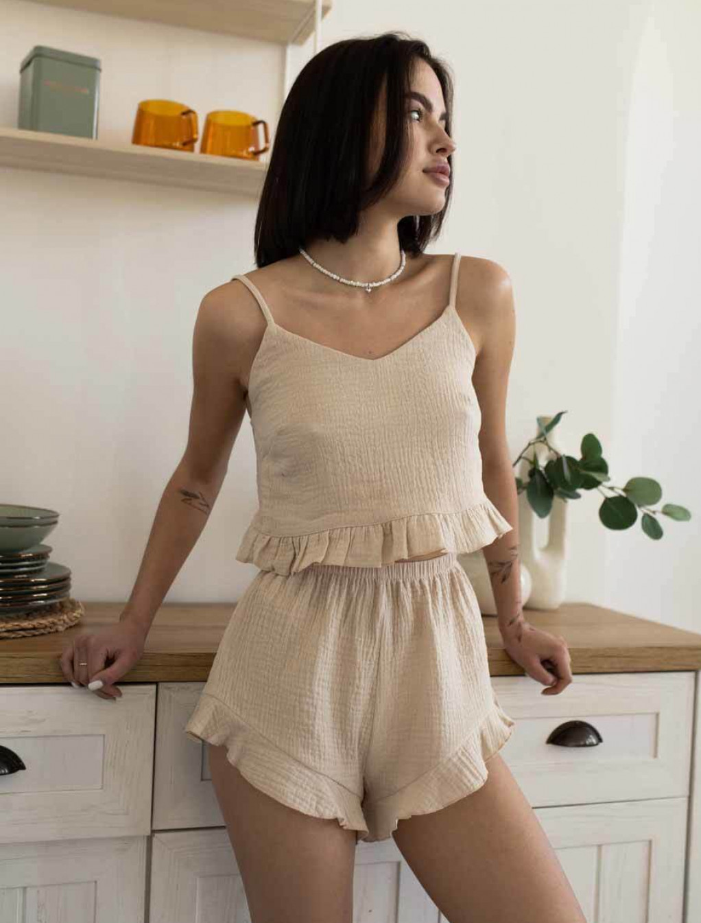 Pijamale de damă Staff eu beige