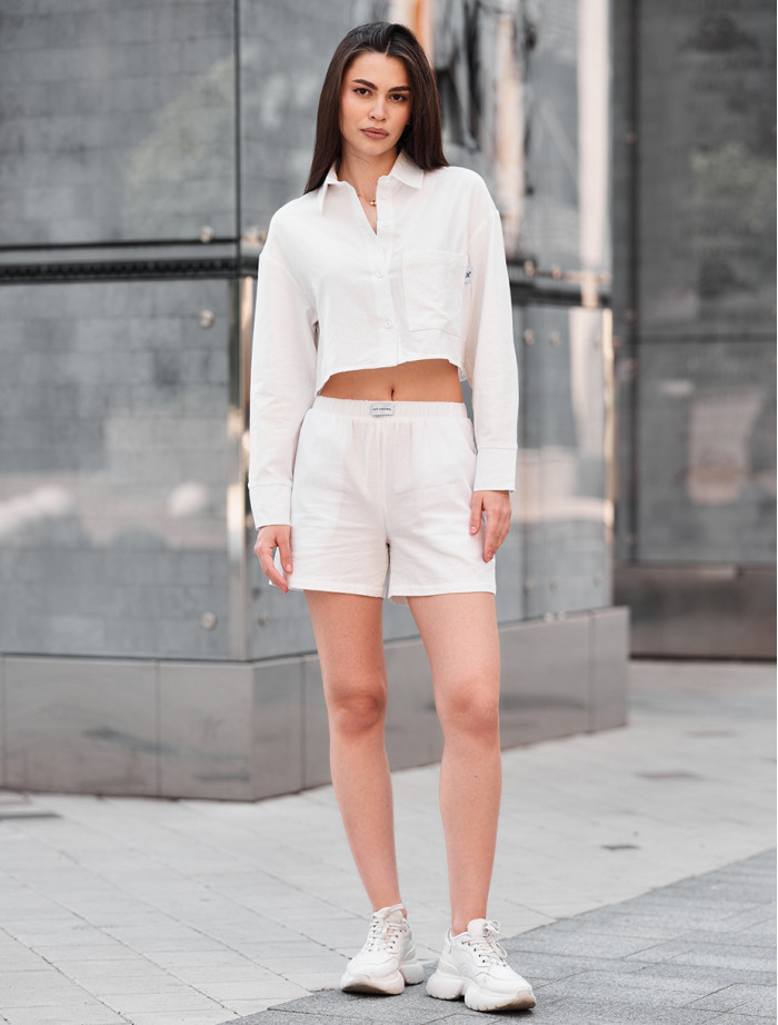 Set de vară de damă cămașă + pantaloni scurți Staff lit white