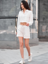 Set de vară de damă cămașă + pantaloni scurți Staff lit white