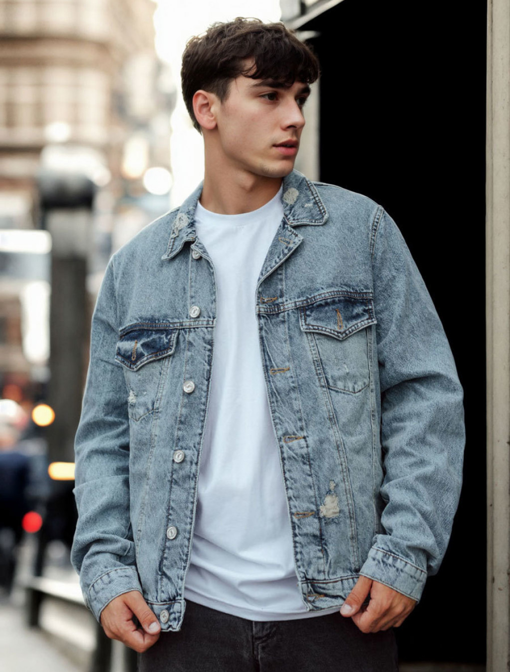 Jachetă din denim Staff 02 light blue