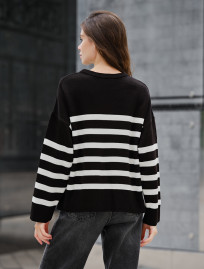 Pulover tricotat de damă Staff el black & white oversize