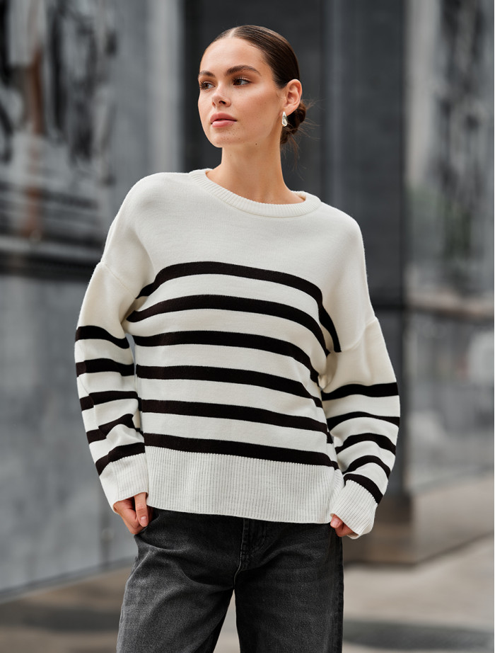 Pulover tricotat de damă Staff el milk & black oversize