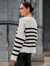 Pulover tricotat de damă Staff el milk & black oversize
