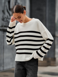 Pulover tricotat de damă Staff el milk & black oversize