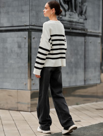 Pulover tricotat de damă Staff el milk & black oversize