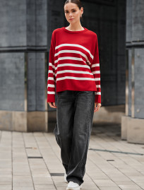 Pulover tricotat de damă Staff el red & white oversize