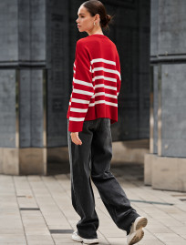 Pulover tricotat de damă Staff el red & white oversize