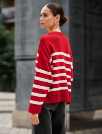Pulover tricotat de damă Staff el red & white oversize