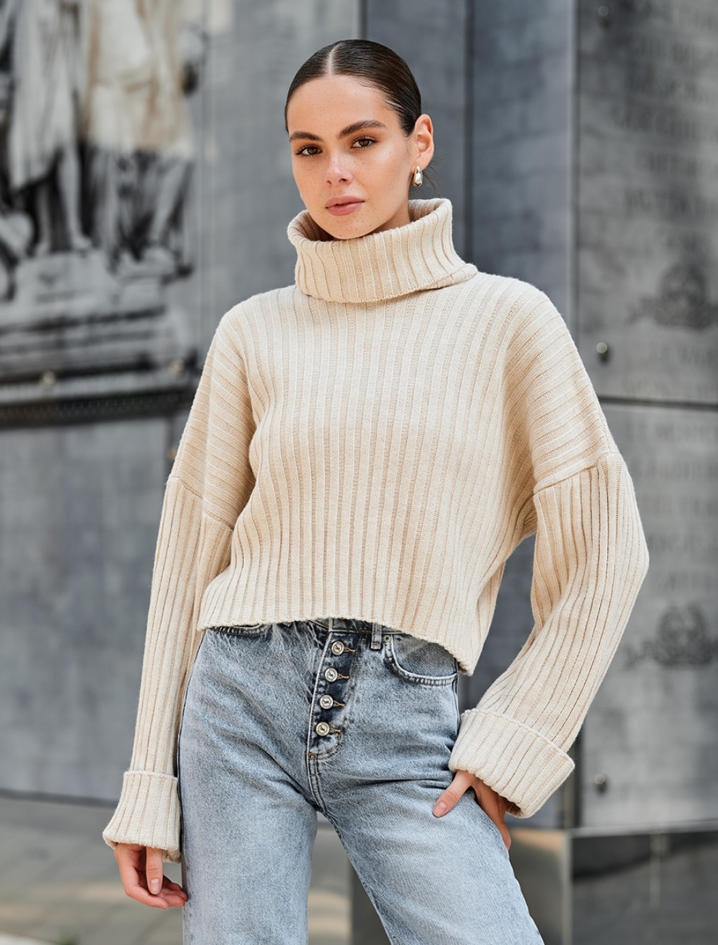 Pulover tricotat de damă Staff nalle beige