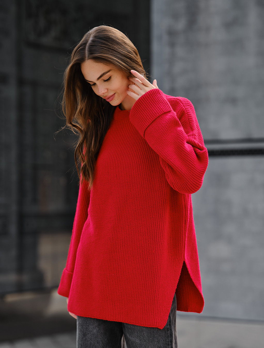 Pulover tricotat de damă Staff lun red oversize