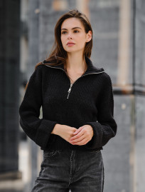 Pulover tricotat de damă Staff soli black zip