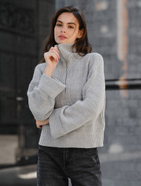 Pulover tricotat de damă Staff soli gray zip