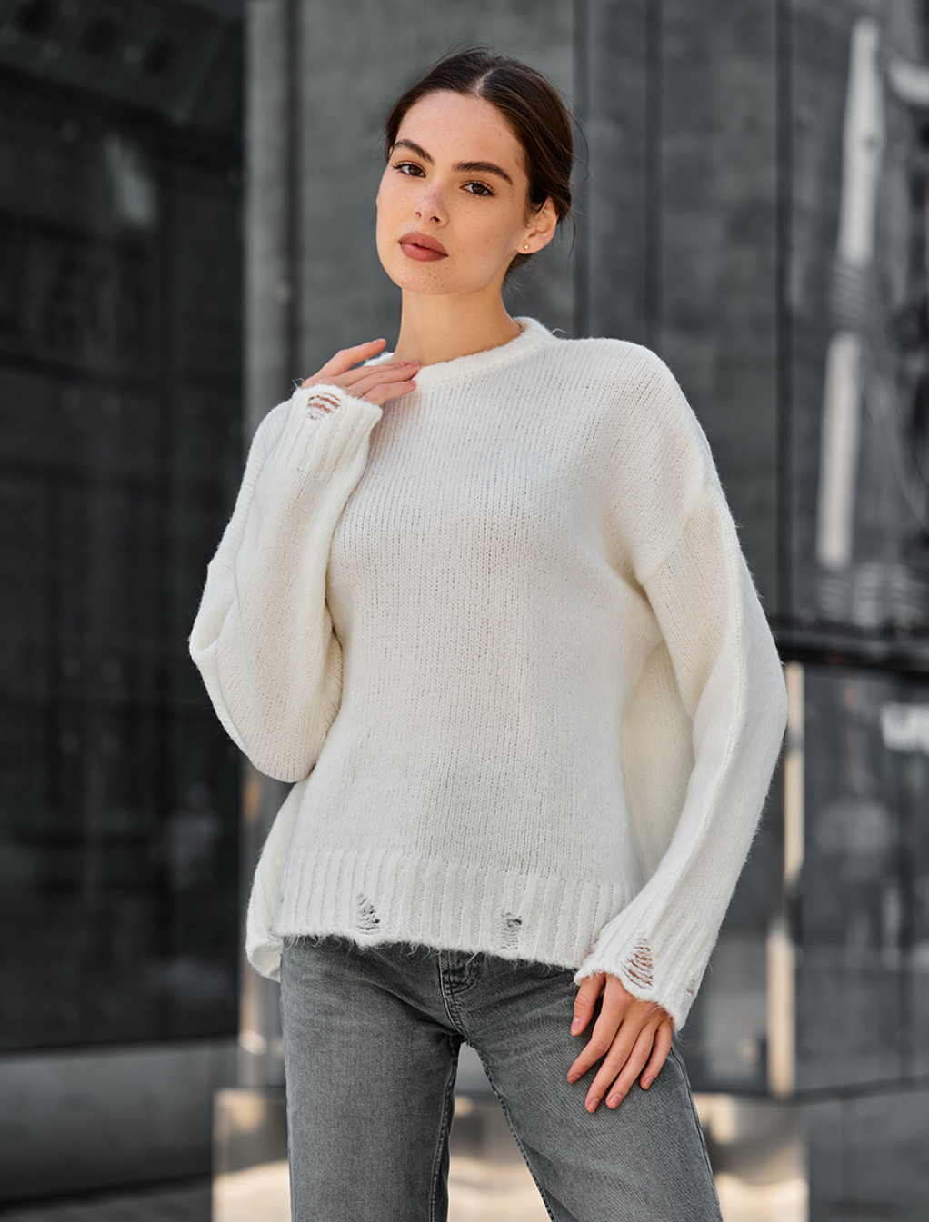 Pulover tricotat de damă Staff fiora white