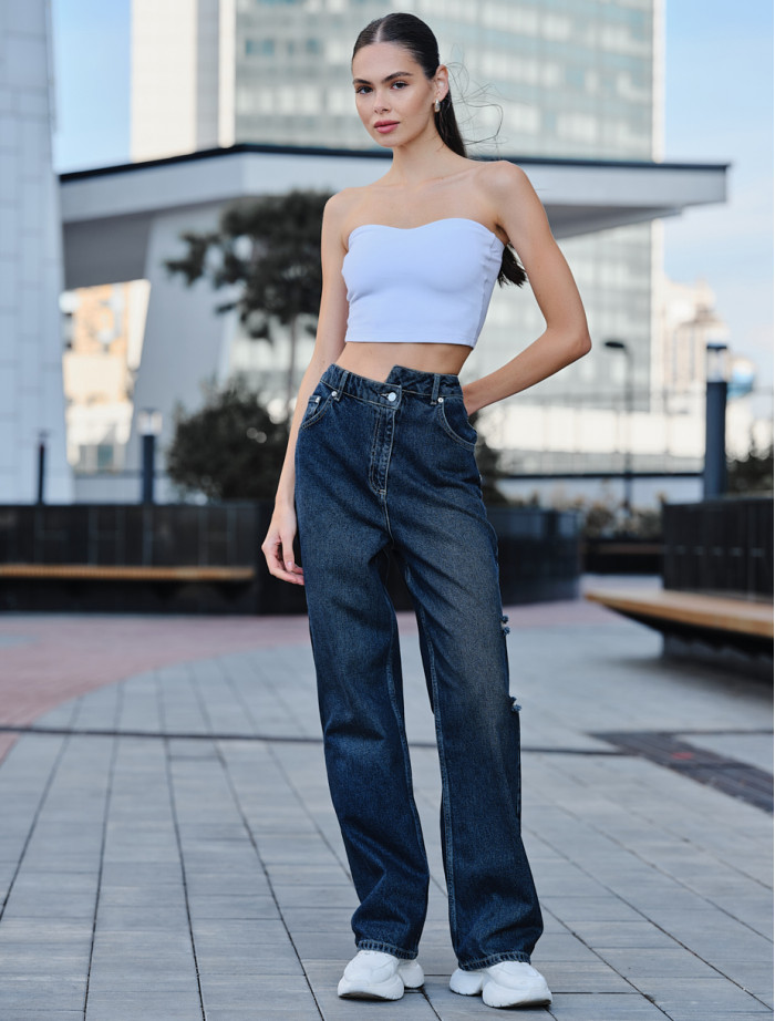 Blugi de damă Staff wide leg dark blue