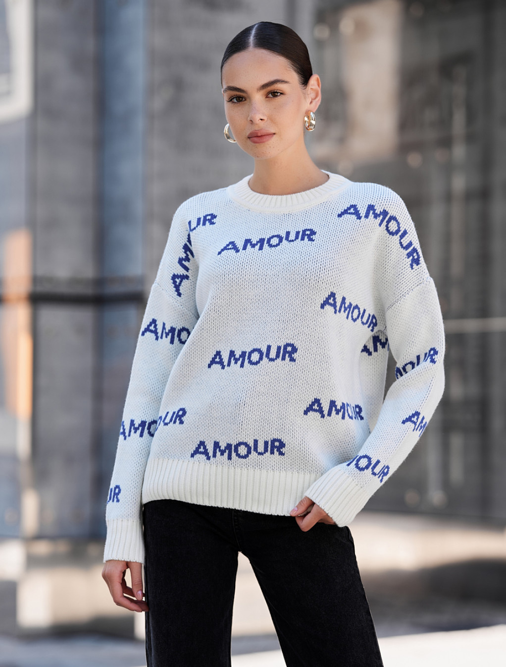 Pulover tricotat de damă Staff amour white