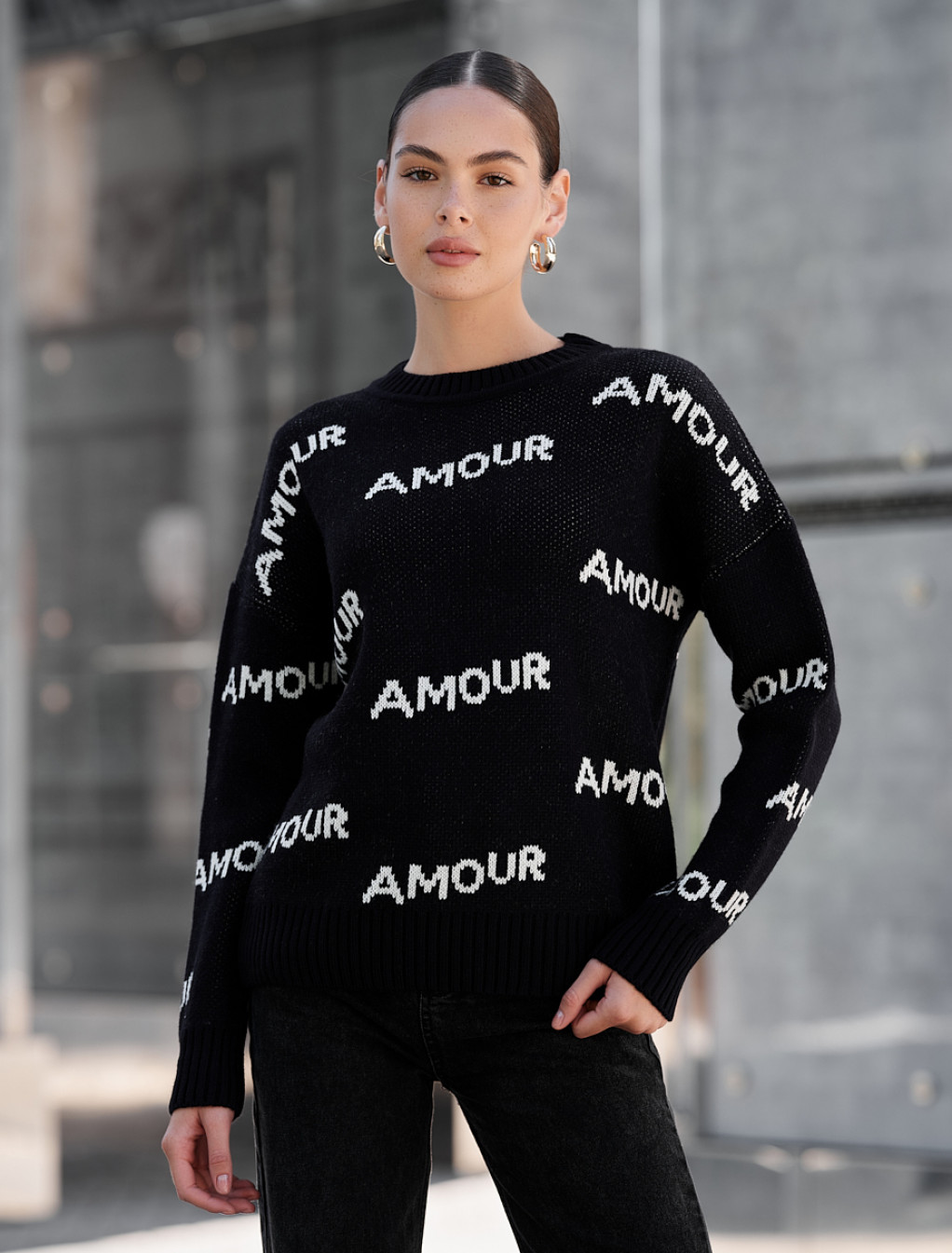 Pulover tricotat de damă Staff amour black