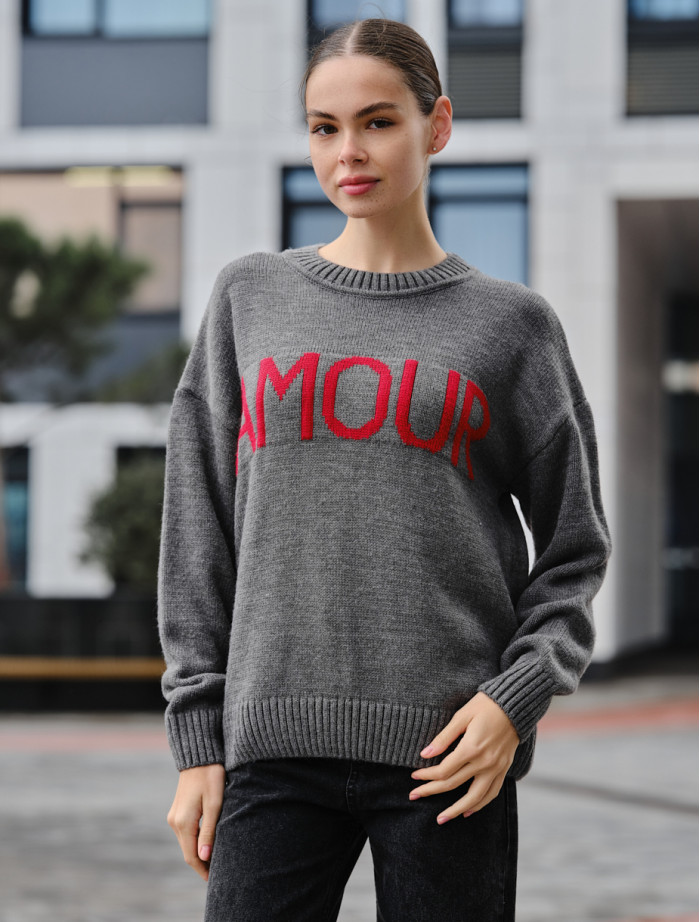 Pulover tricotat de damă Staff amour gray oversize