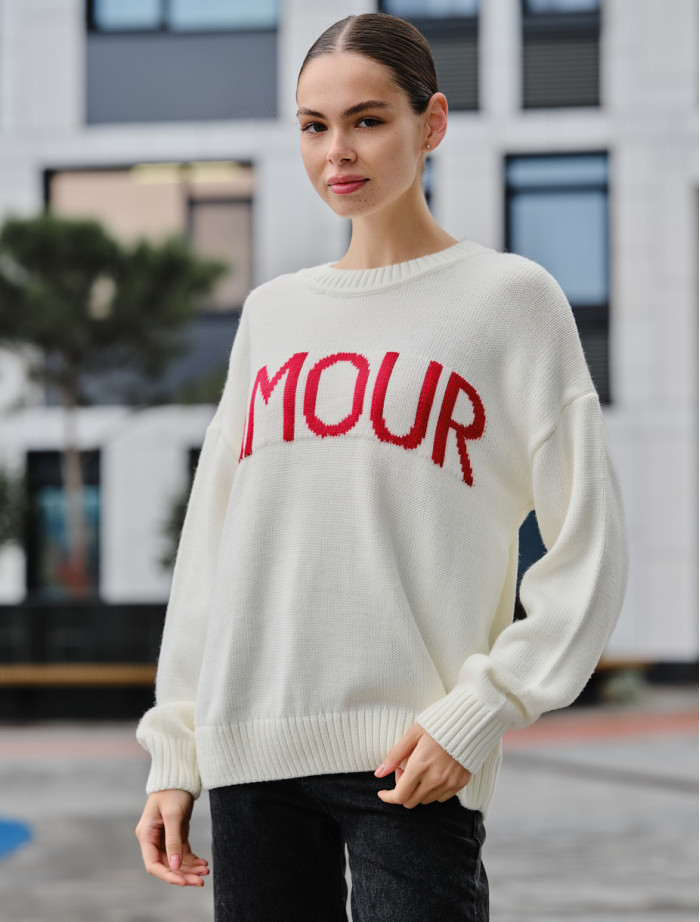 Pulover tricotat de damă Staff amour milk oversize