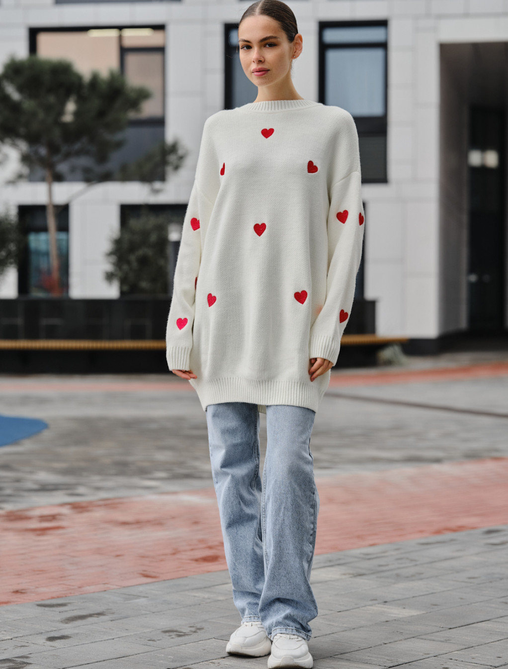 Rochie-pulover tricotat de damă Staff hearts oversize
