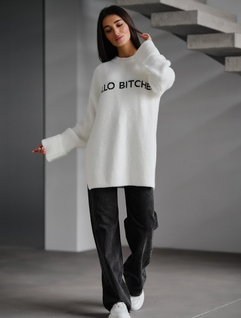 Pulover tricotat de damă Staff lo white oversize