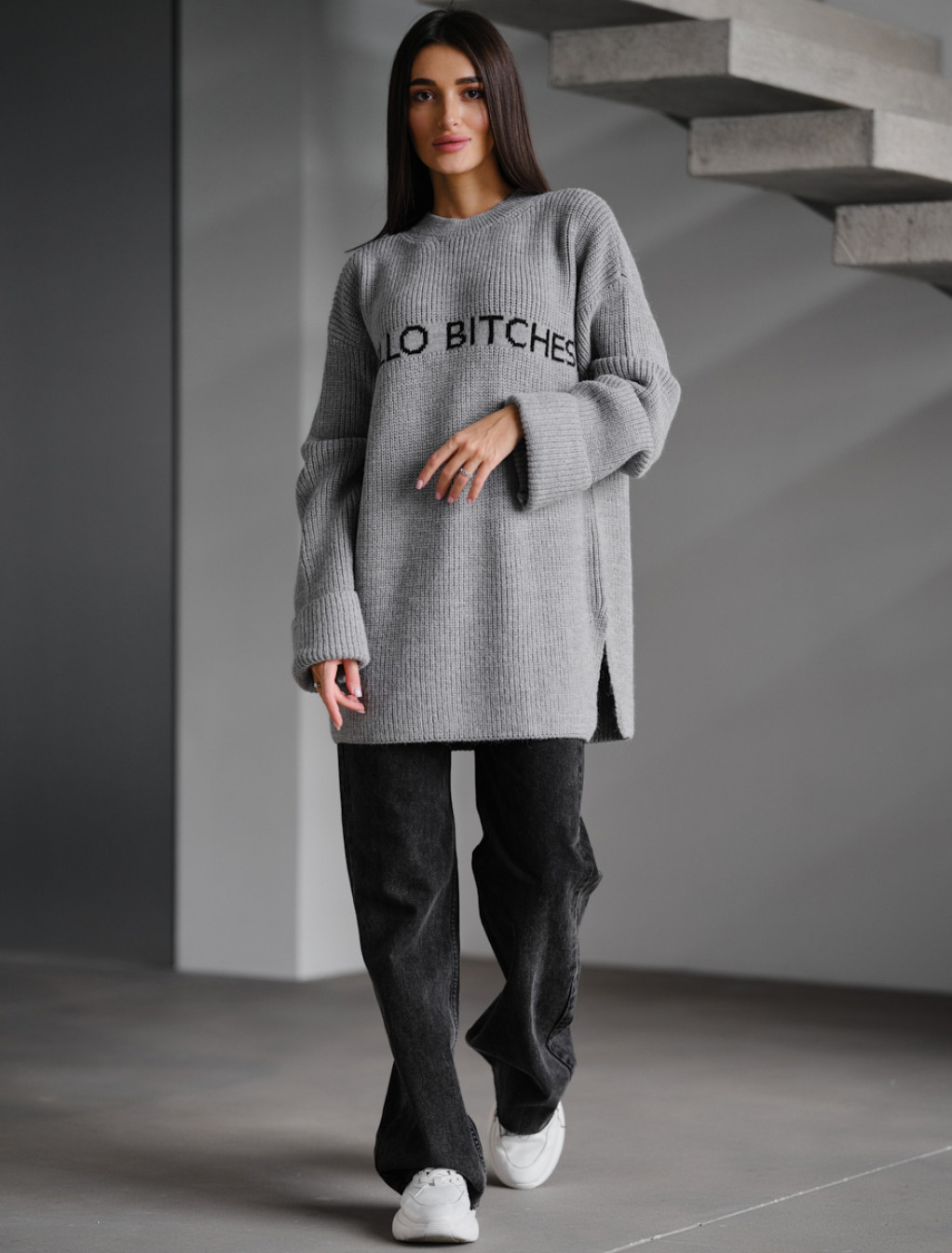 Pulover tricotat de damă Staff lo gray oversize