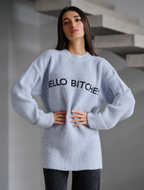 Pulover tricotat de damă Staff lo white & light blue oversize