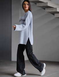 Pulover tricotat de damă Staff lo white & light blue oversize