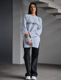 Pulover tricotat de damă Staff lo white & light blue oversize