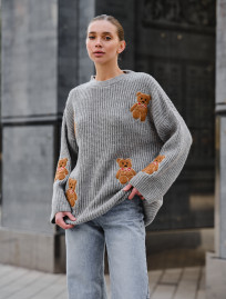 Pulover tricotat de damă Staff bear gray oversize