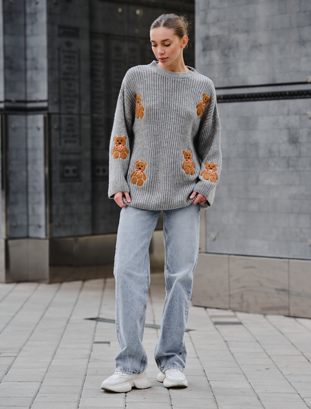 Pulover tricotat de damă Staff bear gray oversize