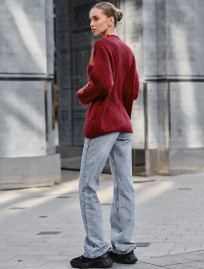 Pulover tricotat de damă Staff bear bordo oversize