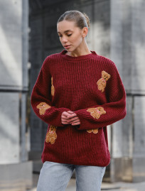 Pulover tricotat de damă Staff bear bordo oversize