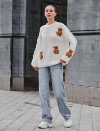 Pulover tricotat de damă Staff bear white oversize