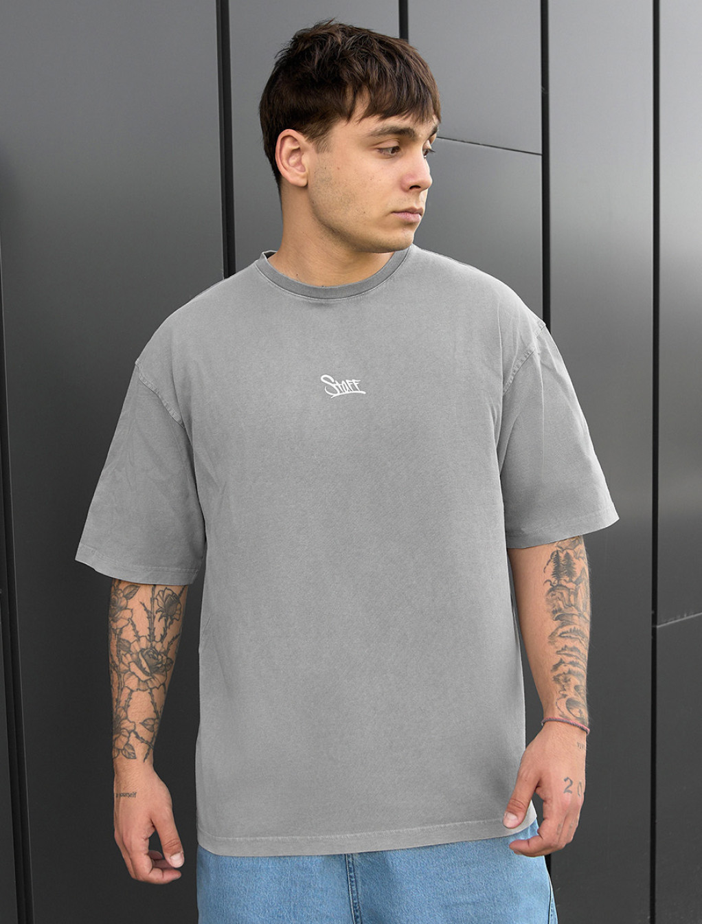 Tricou Staff gray logo oversize