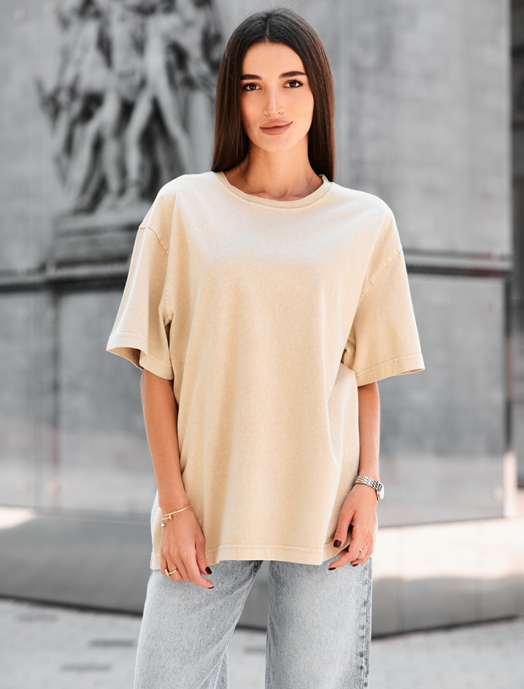 Tricou de damă Staff ri beige oversize