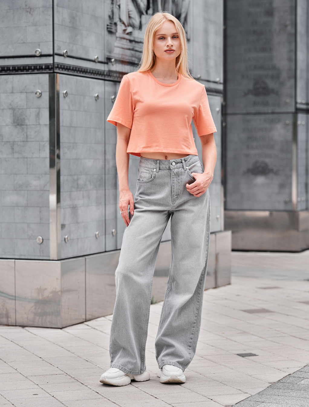 Blugi de damă Staff wide-leg light gray