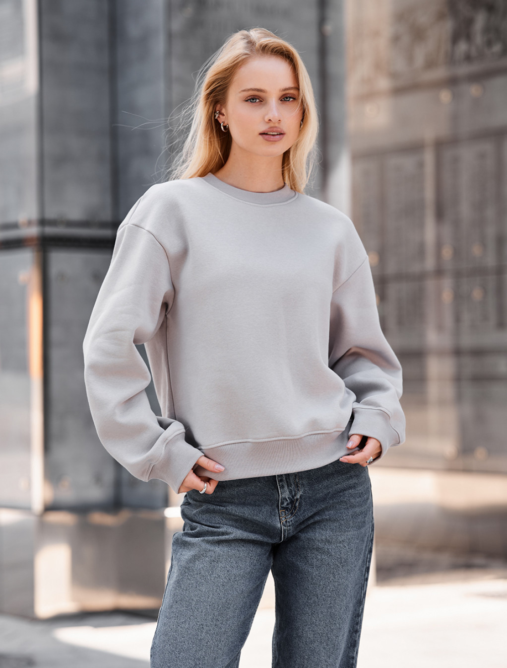 Bluză de trening de damă Staff lay light gray oversize fleece