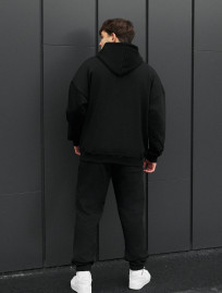 Costum de trening Staff wit zip black oversize fleece