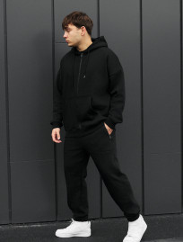 Costum de trening Staff wit zip black oversize fleece