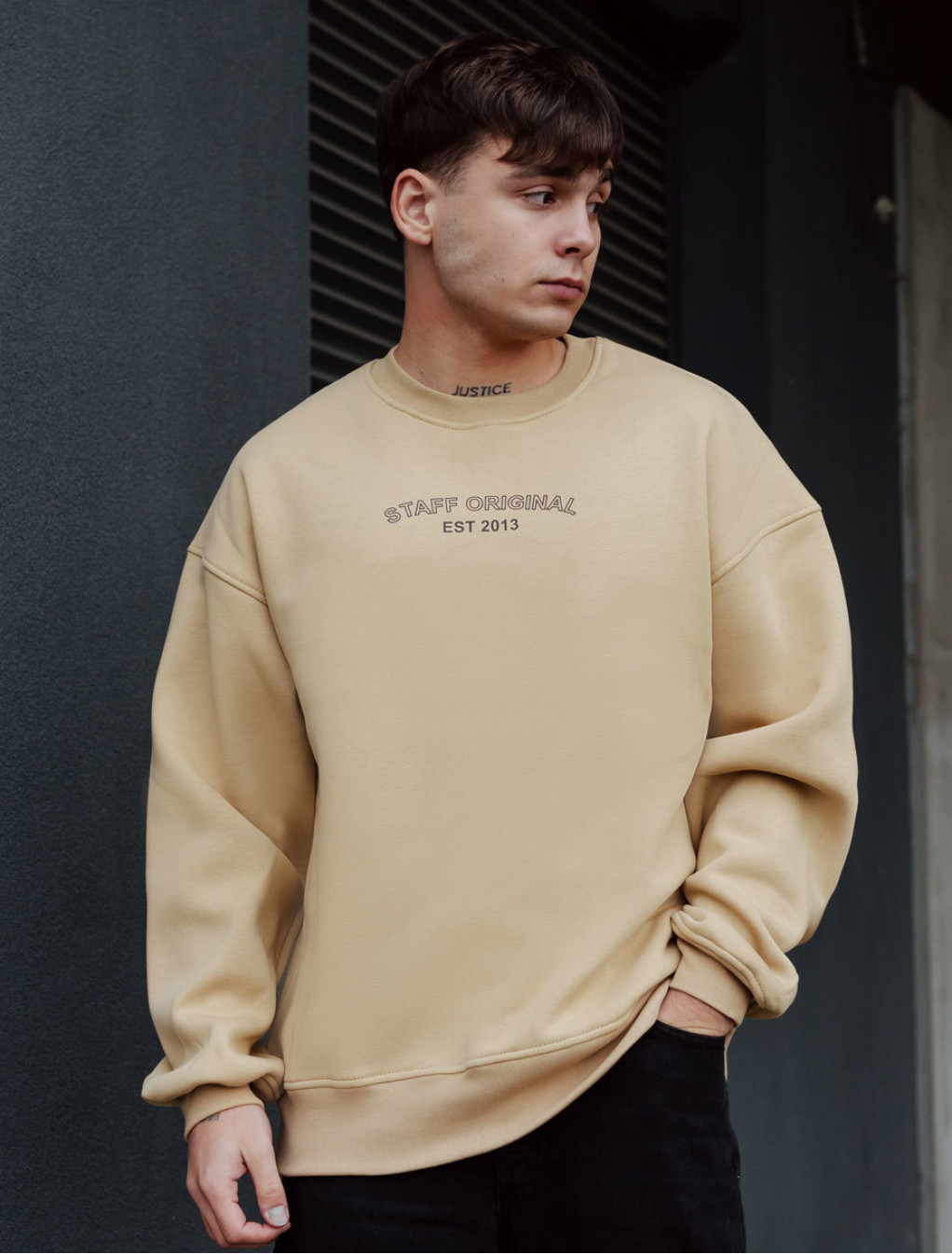 Bluză de trening Staff beige original oversize fleece