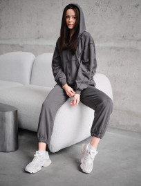Costum de trening de damă Staff dig dark gray zip oversize