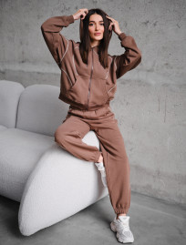 Costum de trening de damă Staff dig brown zip oversize