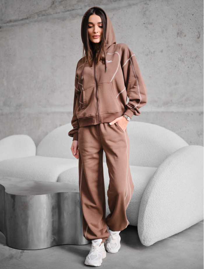 Costum de trening de damă Staff dig brown zip oversize